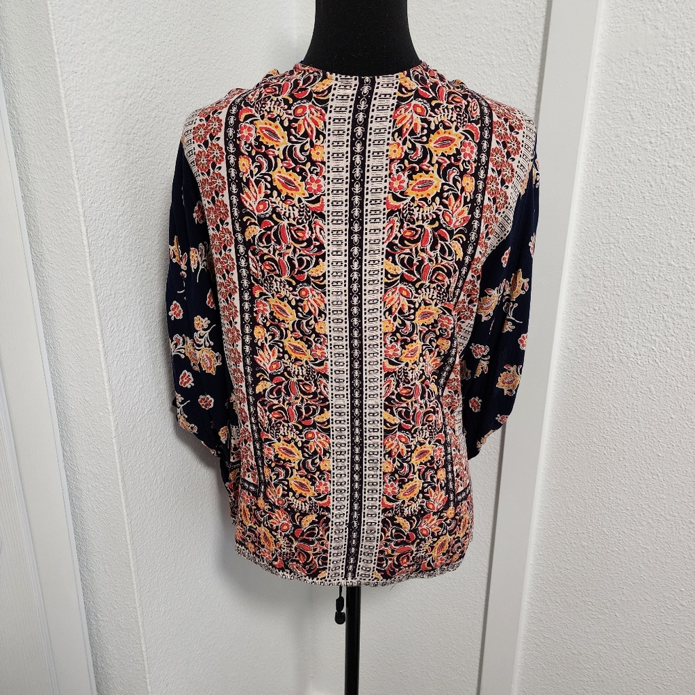 Angie Navy Blue & Orange Paisley Floral Kimono Sleeve Cardigan - Picture 4 of 7